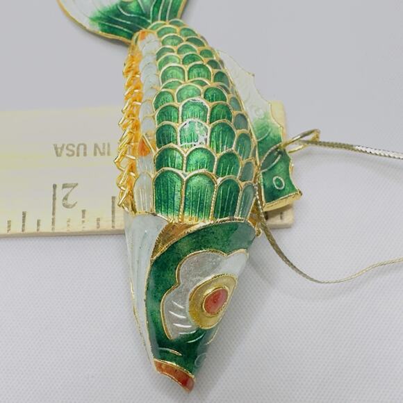 Cloisonné Style Articulated Koi Fish Ornament Green Enamel Hinged Asian Decor - Picture 8 of 8